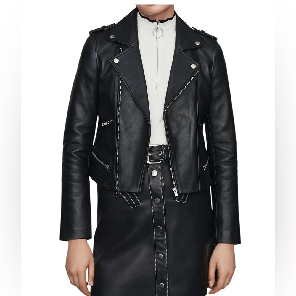 Maje Basalt Leather Moto Jacket
